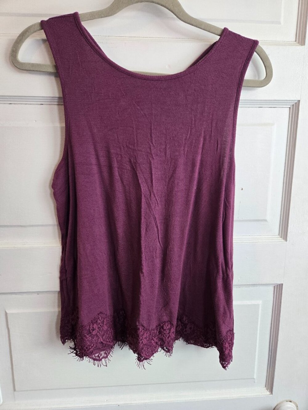 Rewind Plum Purple Lace Hem Strappy Back Tank Top - Size L